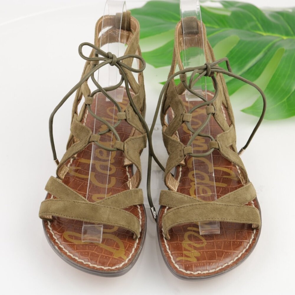 Sam Edelman Womens Gemma Sandals Size 5.5 Olive Green Suede Lace Up Flat Shoes - Picture 12 of 12